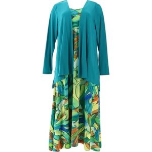 Attitudes Renee Como Jersey Midi Dress Cardigan Teal Sea Glass